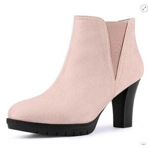 Allegra K Chelsea Ankle Boot Pink Faux Suede Round Toe Block Heels NWOB 7